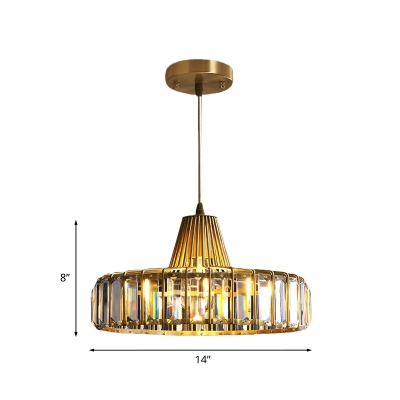 Simple Ring Pendant Lighting 1 Head Rectangle-Cut Crystal LED Ceiling Hang Fixture in Gold