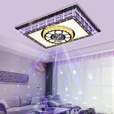Simplicity Rectangular Ceiling Flush LED Clear Crystal Flush Light Fixture with Round/Rhombus Pattern for Living Room