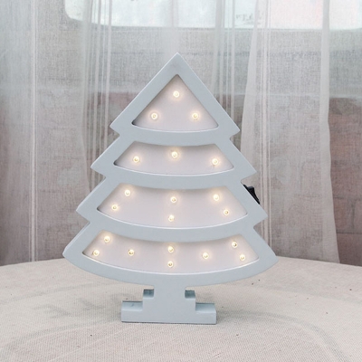Small Christmas Tree LED Wall Light Kids Wooden Pink/Blue Battery Powered Nightstand Light