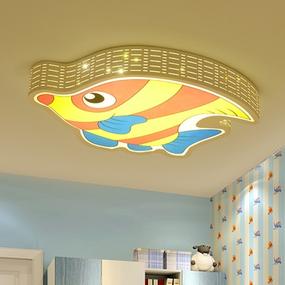 Tropical Fish Acrylic Ceiling Flush Cartoon Yellow LED Flush Mount Lamp with Cutouts Side