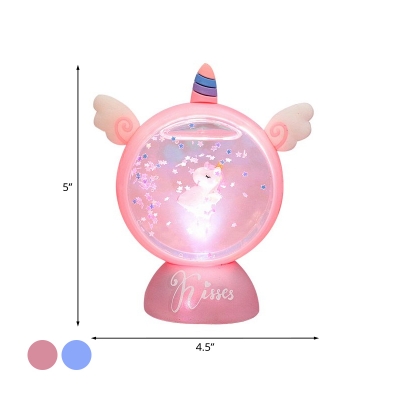 Unicorn Girls Room Table Light Plastic Cartoon Mini LED Night Stand Lamp in Pink/Blue