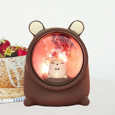 White/Coffee Crafted Rabbit Table Light Kids Resin Small LED Night Stand Lamp for Children Room