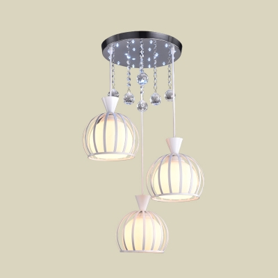 White Glass Dome Cluster Pendant Modernism 3 Bulbs Dining Room Crystal Drop Lamp