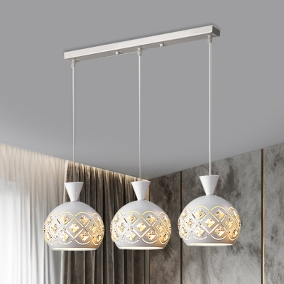 White Sphere Multi Pendant Light Modern 3-Light Metal Ceiling Suspension Lamp with Crystal Accent