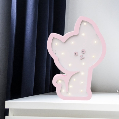 Wood Kitten Mini Night Light Cartoon LED Wall Mounted Lighting in Pink/Blue for Nursery School