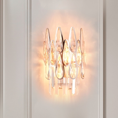 

2-Bulb Layered Sconce Light Modern Gold K9 Crystal Wall Lighting Fixture for Living Room, HL622127