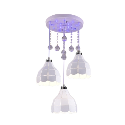 3 Lights Cluster Pendant Lighting Modern Flower Crystal Ball Suspension Lamp in White
