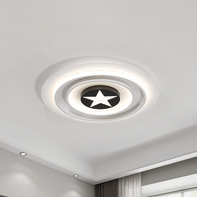 Acrylic Round Flush Mount Light Kids LED White Ceiling Light with Star Pattern in Warm/White Light