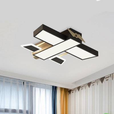 Airplane Boy's Room Flush Mount Acrylic LED Kids Style Ceiling Light Fixture in Black