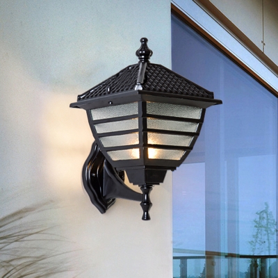 Black 1-Light Wall Hanging Light Classic Frosted Glass Lantern Wall Mounted Lamp for Courtyard