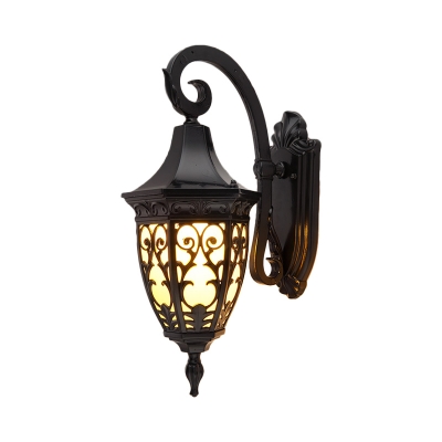 Black Urn Wall Sconce Lamp Rustic Frosted Glass 1-Head Outdoor Wall Lighting Fixture
