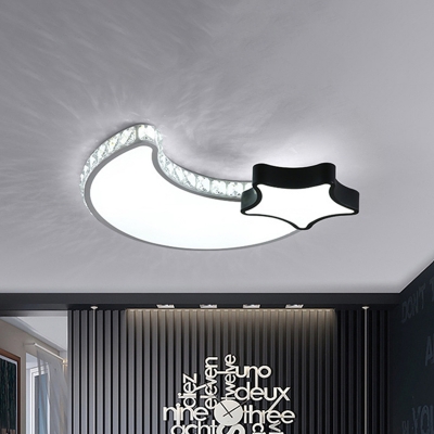 Black-White LED Ceiling Fixture Nordic Acrylic Loving Heart/Moon-Star Flushmount Light with Inserted Crystal Edge