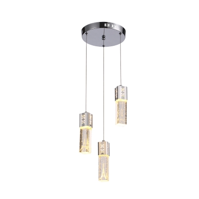 Bubble Crystal Chrome Hanging Light Rectangular 3-Bulb Simple Cluster Pendant for Restaurant