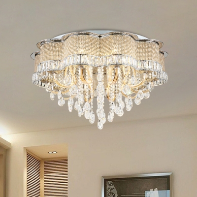 Cognac Crystal Flower Flush Light Fixture Modern 5 Bulbs Ceiling Mounted Lamp for Bedroom
