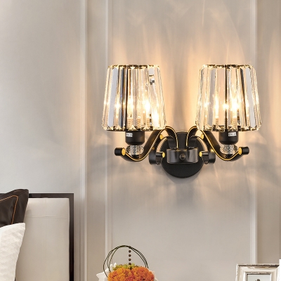 Conic Bedside Wall Light Fixture Modern Prismatic Crystal 1/2-Light Black Sconce Lighting