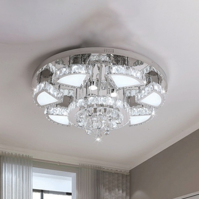Contemporary Circular Flush Mount Light LED Beveled Crystal Ceiling Mounted Fixture, 24