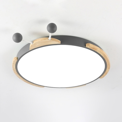 Crab Ultrathin Flush Mount Lamp Macaron Iron Kids Bedroom LED Ceiling Fixture in Green/Grey and Wood, Warm/White Light