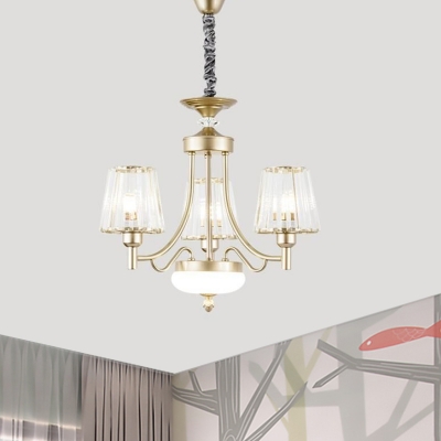 Crystal Cone Shade Chandelier Contemporary 3/6-Light Hotel Hanging Light Fixture in Gold
