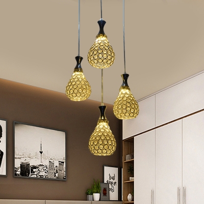 Crystal Teardrop Cluster Pendant Lamp Contemporary 4 Bulbs Living Room Ceiling Light in Chrome/Gold