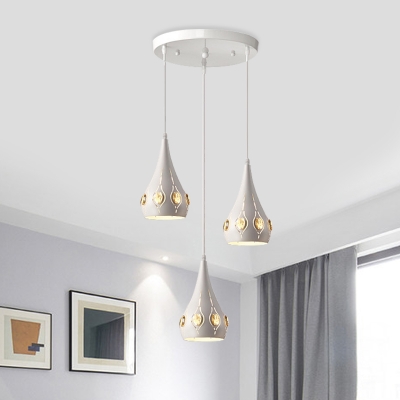 Droplet Hanging Lamp Modern Metallic 3 Light Dining Room Crystal Cluster Pendant Light in White