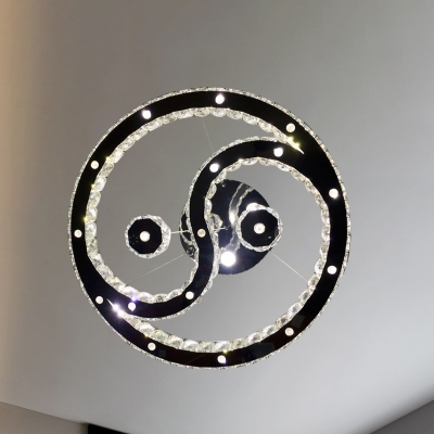 Eight Diagrams Crystal Ceiling Light Modern Living Room LED Chandelier in Chrome, Warm/White Light