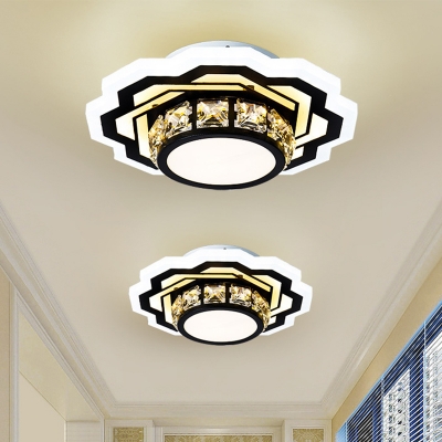 Gear/Flower Foyer Ceiling Fixture Modern Beveled Crystal Prism LED Black Flush Mount Lighting