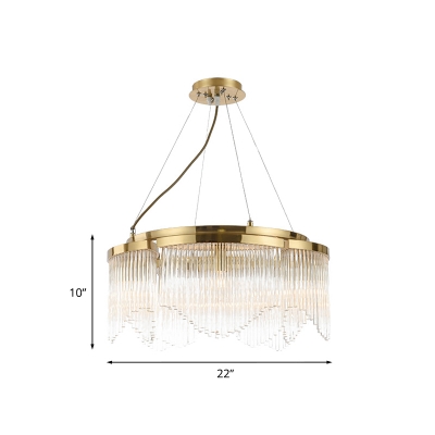 Gold 5 Bulbs Chandelier Lamp Mid Century Crystal Rod Waveform Hanging Light Fixture