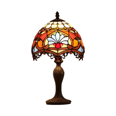 Hand Cut Glass Dark Brown Nightstand Lighting Flower 1 Light Victorian Style Desk Lamp