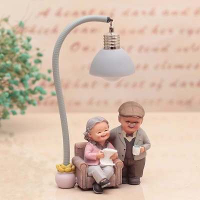 Happy Grandparent Resin Mini Night Lamp Kid Grey/White LED Table Stand Light with Bowl Shade