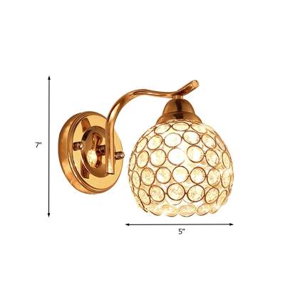 Inserted Crystal Gold Wall Lamp Sphere Single Bulb Simple Wall Sconce Light for Living Room