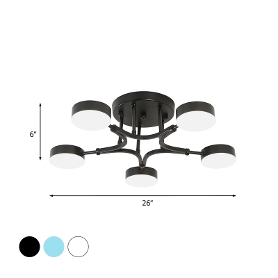 Iron Circle Semi Flush Mount Nordic Black/White/Blue LED Ceiling Mounted Light with Acrylic Shade