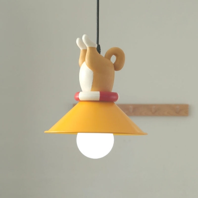 Kids Creative 1 Bulb Hanging Lamp Orange Dog/Duck/Fox Wearing Cone Collar Down Lighting Pendant with Resin Shade