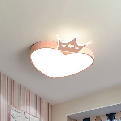Kids Room LED Ceiling Fixture Pink Flush Mount Light with Love Heart Acrylic Shade