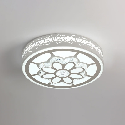 LED Round Flush Mount Light Modern White Cut Crystal Flushmount Lighting with Flower/Star Pattern