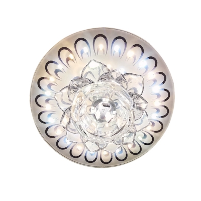 Lotus Corridor Ceiling Light Modern Crystal LED White Flushmount with Peacock Tail Pattern in Warm/White Light
