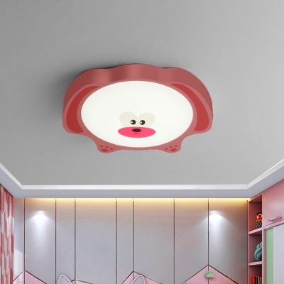 Macaroon Bear Ceiling Lighting Acrylic LED Bedroom Flush Mount Light Fixture in Pink/Blue