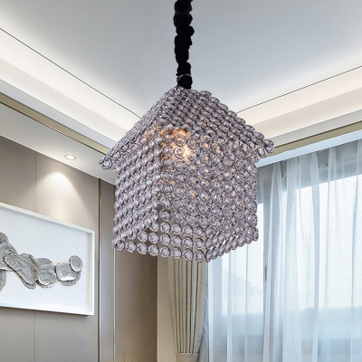 Minimalist House Chandelier Light 3-Bulb Metal Pendant Lamp in Chrome with Inserted Crystal