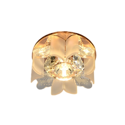 Modernist Floral Ceiling Lamp Beveled K9 Crystal LED Flush Mount Lighting Fixture in Blue/Gold/Tan