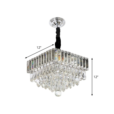 Tiered Clear Crystal Pendant Lighting Modern Dining Room LED Ceiling Suspension Lamp