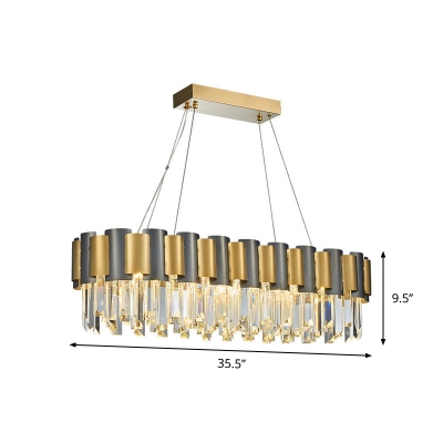 Oblong Kitchen Island Pendant Postmodern Crystal 10 Bulbs Black and Gold Hanging Lamp Kit