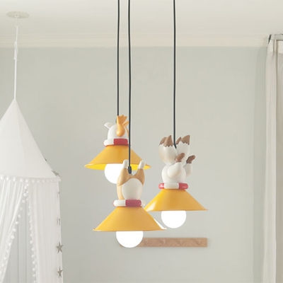 Orange Cluster Cone Pendant Cartoon 3 Lights Resin Hanging Ceiling Light with Animal Butt Top