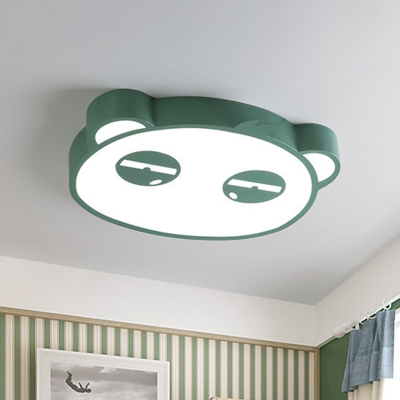 Panda Children Room Flushmount Iron Cartoon LED Flush Mount Ceiling Light in Pink/Blue/Green