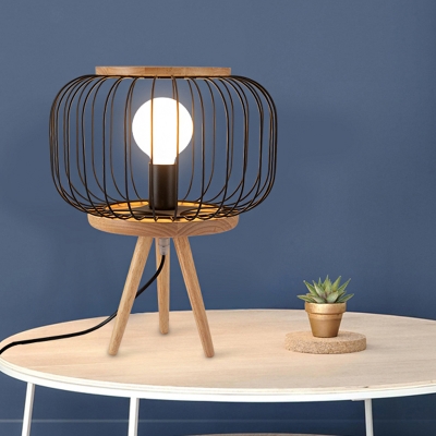 Pumpkin Cage Tripod Table Lamp Modern Wooden 1 Bulb Living Room Night Light in Black/White