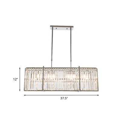 Rectangle Dining Room Island Lamp Fixture Modern Crystal Block 5 Bulbs Chrome Pendant Lighting