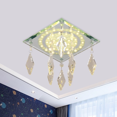 Rhombus Clear Crystal Flush Ceiling Light Contemporary Hallway LED Flush Mounted Lamp
