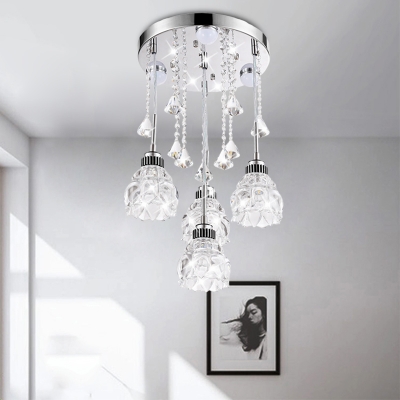 Silver 4-Light Cluster Pendant Contemporary Clear Crystal Blossom Drop Lamp for Dining Table