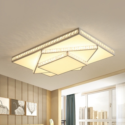Simple Rectangle/Square Flushmount LED Crystal Ceiling Mount Light Fixture in White for Bedroom