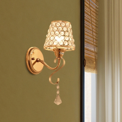 Tapered Inserted Crystal Wall Light Simplicity Single Head Bedroom Sconce Lamp in Gold
