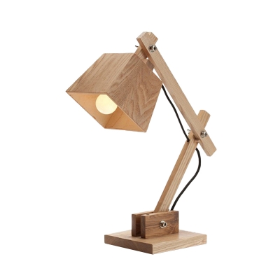 Trapezoid Desk Light Modernist Wood 1 Light Beige Table Lamp with Adjustable Arm