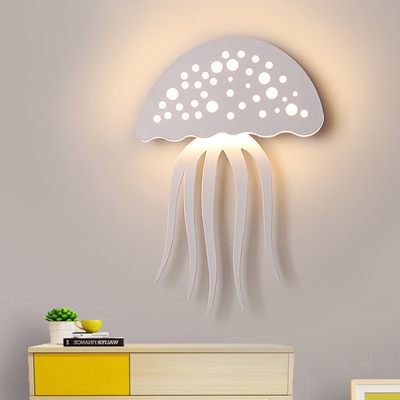 White Jellyfish Flush Wall Sconce Kids Acrylic Integrated LED Wall Mount Light Fixture